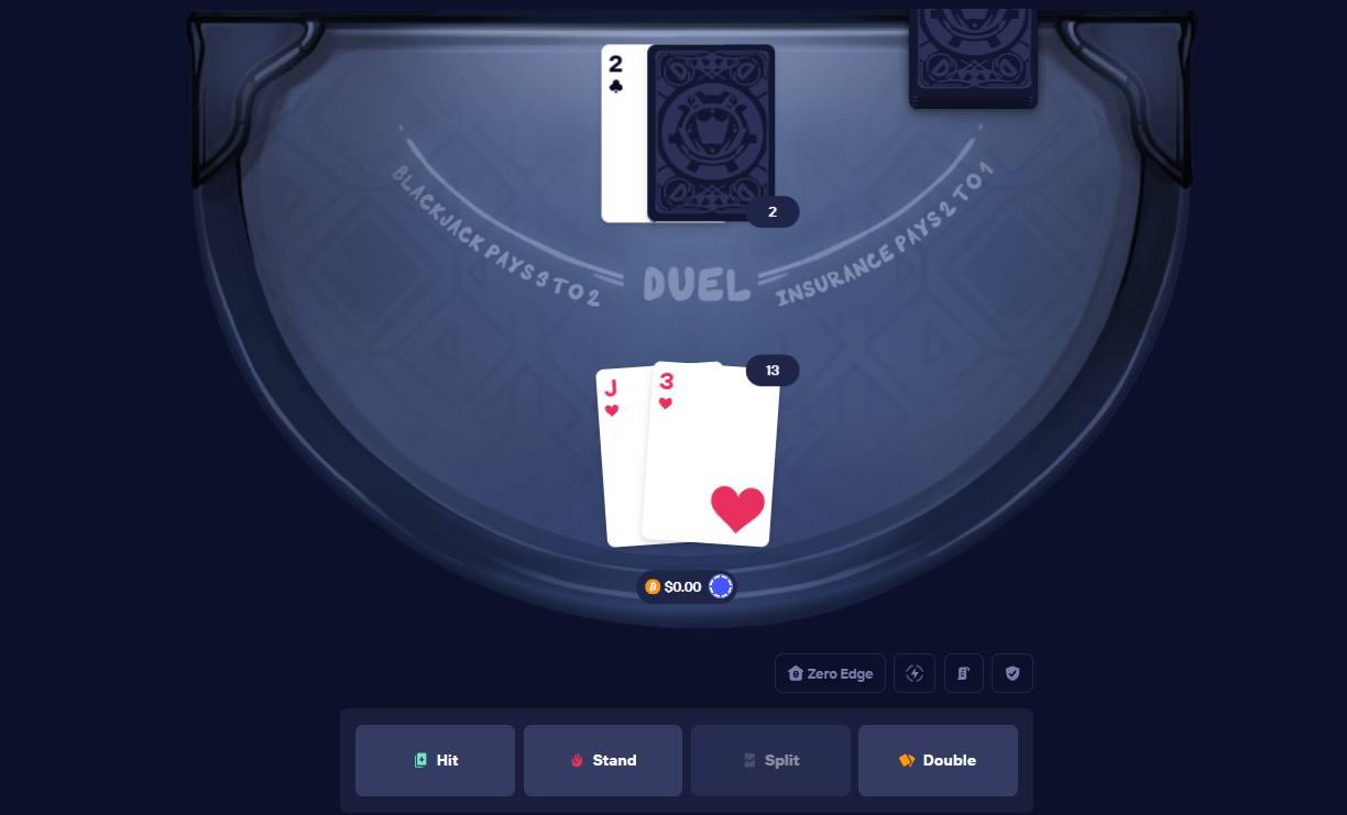 Duel Blackjack interface